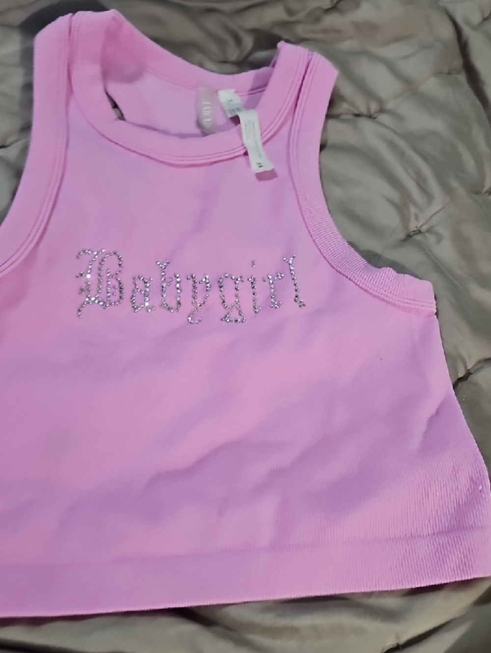 Pink Babygirl Rhinestone Cropped Tank Top